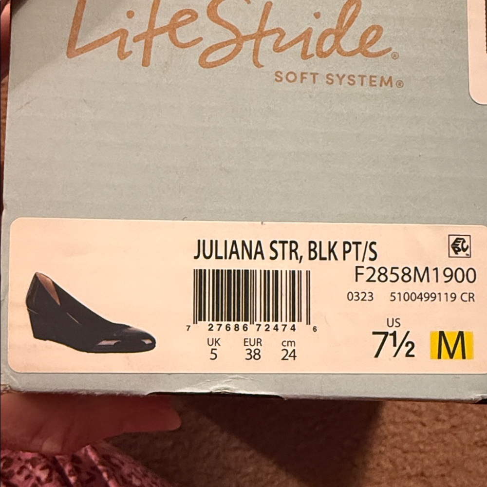 Life Stride Juliana Stretch Black Patent Wedges Size 7.5 New in Box - Picture 14 of 14
